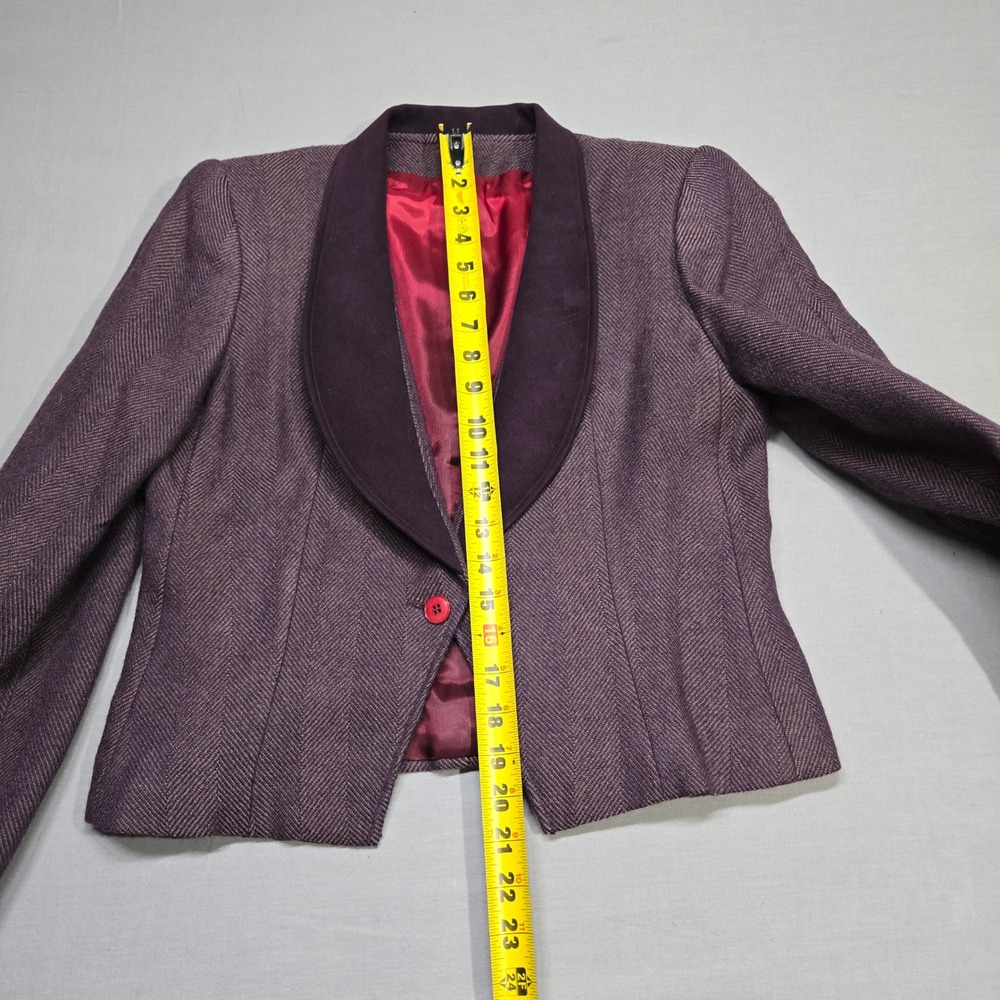 Vintage Oscar de la Renta Cropped Tux Blazer Purple Tweed Velvet Collar Size 10 - Picture 8 of 13
